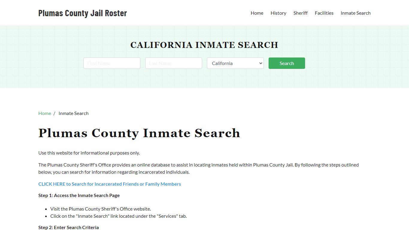 Plumas County, CA Detainee Lookup