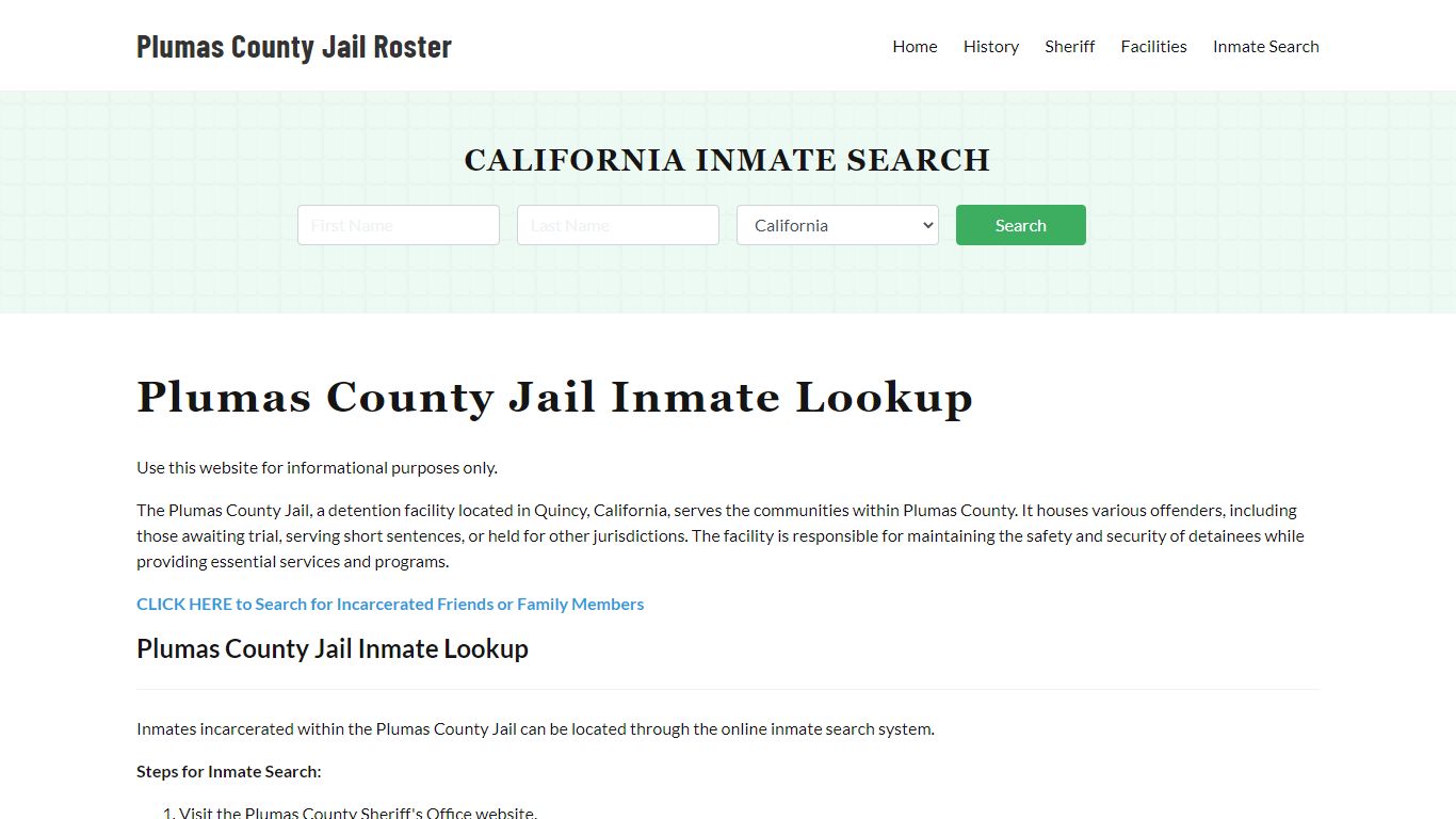 Plumas County Jail Roster Lookup, CA, Inmate Search