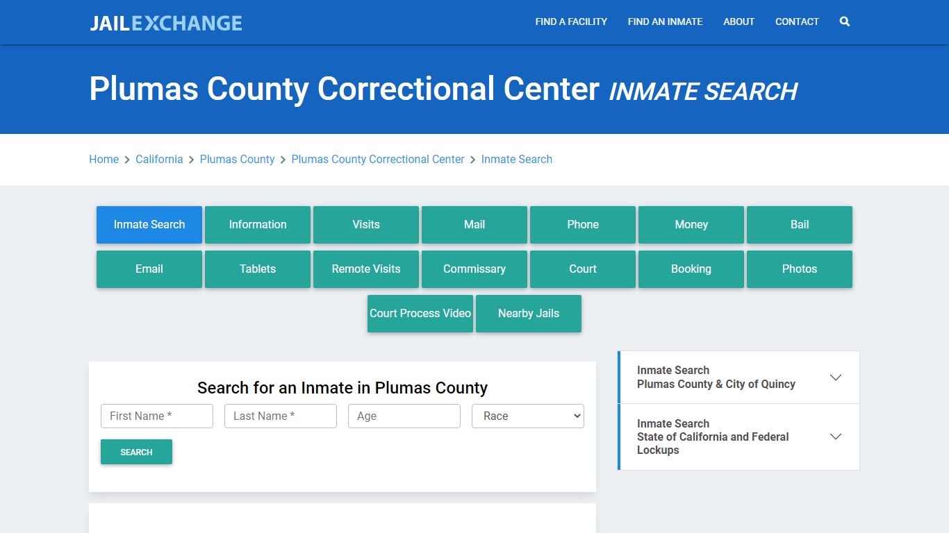 Plumas County Correctional Center Inmate Search - Jail Exchange