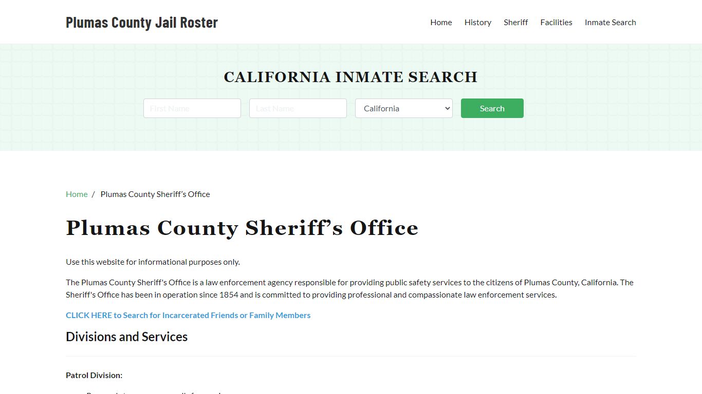 Plumas County Sheriff Office, CA, Arrest Warrants Search