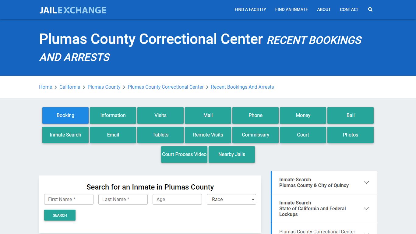 Plumas County Correctional Center Recent Bookings And Arrests